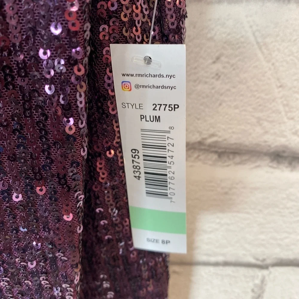 R&M Richards Women's Purple Sequin Knee Length Dress Bell Sleeve Size 8 Petite